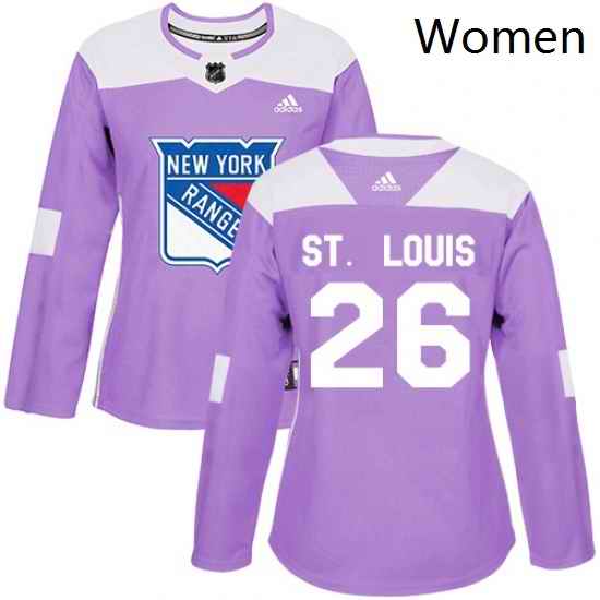Womens Adidas New York Rangers 26 Martin St Louis Authentic Purple Fights Cancer Practice NHL Jersey